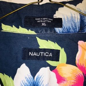 Blue Hawaiian Shirt Nautica Floral Print Tropical